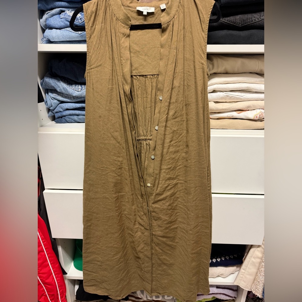 Vince Olive Green Sleeveless Midi Dress